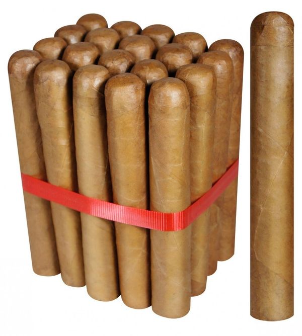 Bundle of cigars tied with red ribbon.