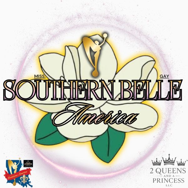 Logo for Miss Gay Southern Belle America with a magnolia flower and crowns.
