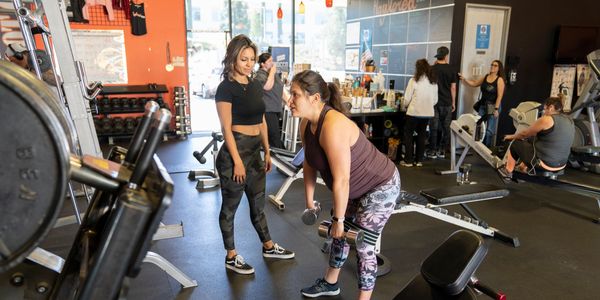 female personal trainer working with pregnant client