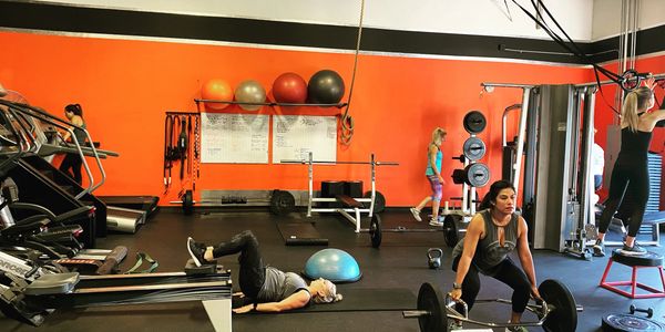 people in a nice clean gym working out