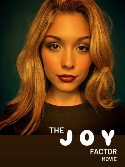 Portrait of a woman with blonde hair and bold lipstick for "The Joy Factor" movie poster.