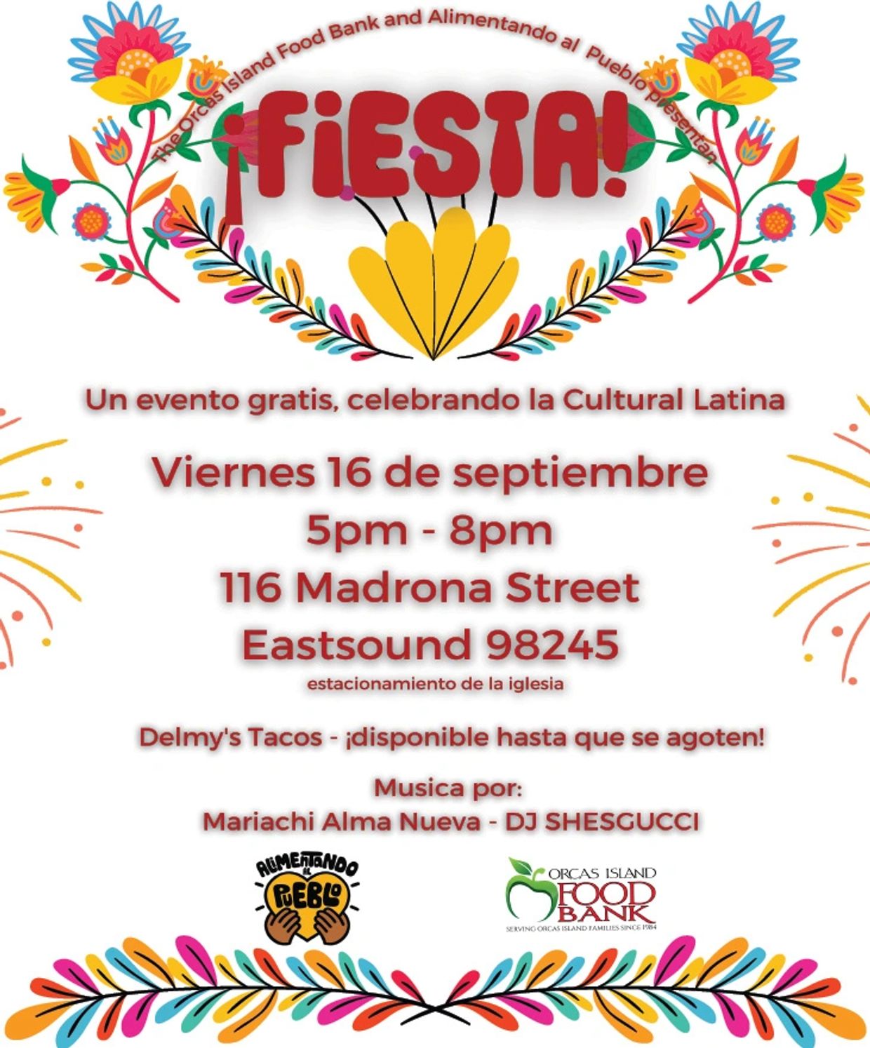 Flyer for a free Latin cultural event Fiesta on September 16 in Eastsound.