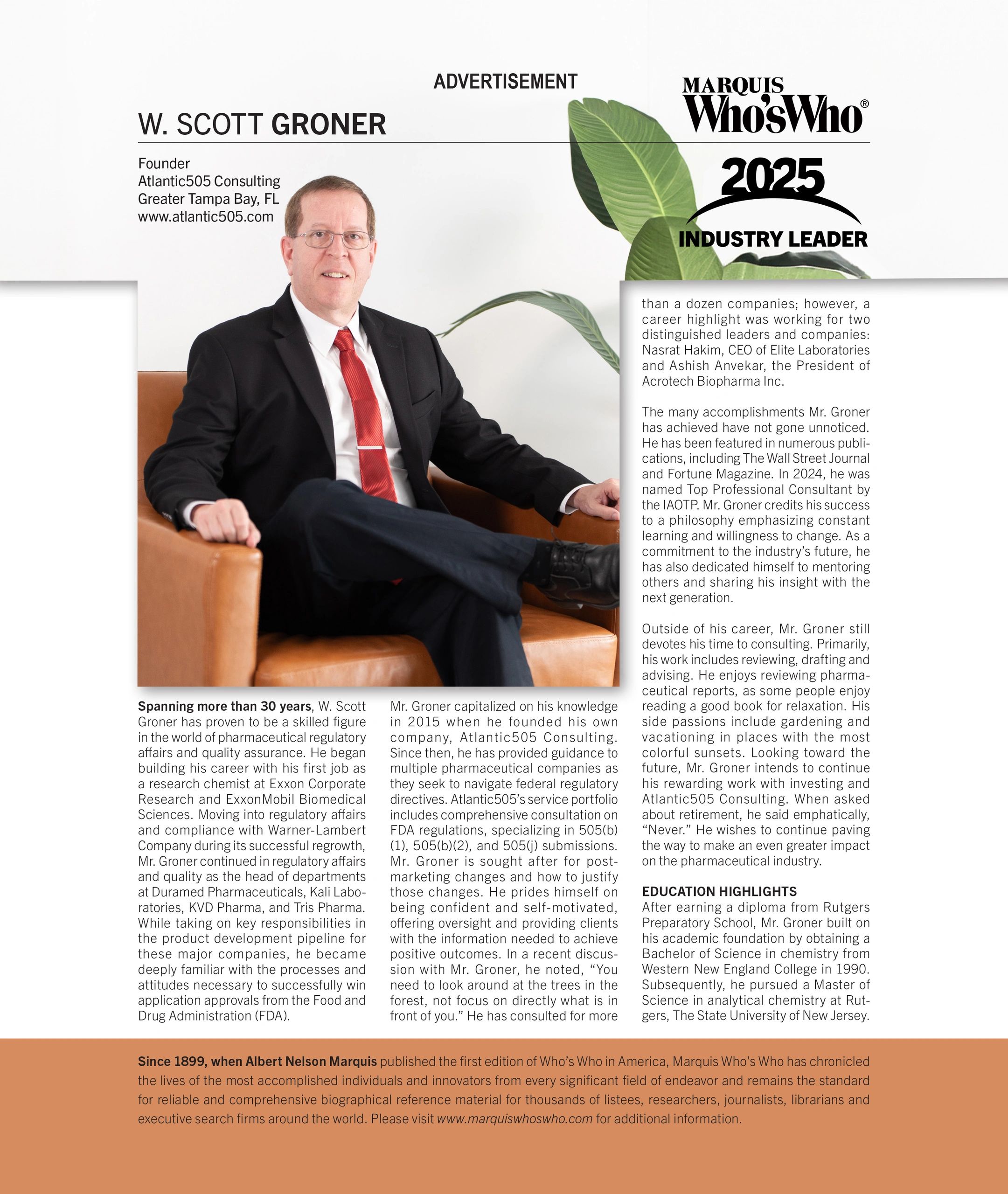 W. Scott Groner, founder of Atlantic505 Consulting, recognized as a 2025 Industry Leader.