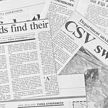 Newspaper clippings of Age Newspaper stories with Fiona Athersmith's byline