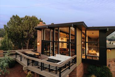 The Doeller House is a luxury rental in Sedona, Arizona. This is a view of the front deck. The home 