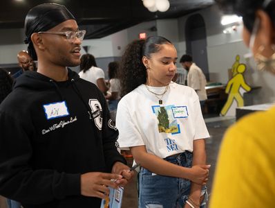 Two young people at our event on July 28th hosted in partnership with Spark Boston