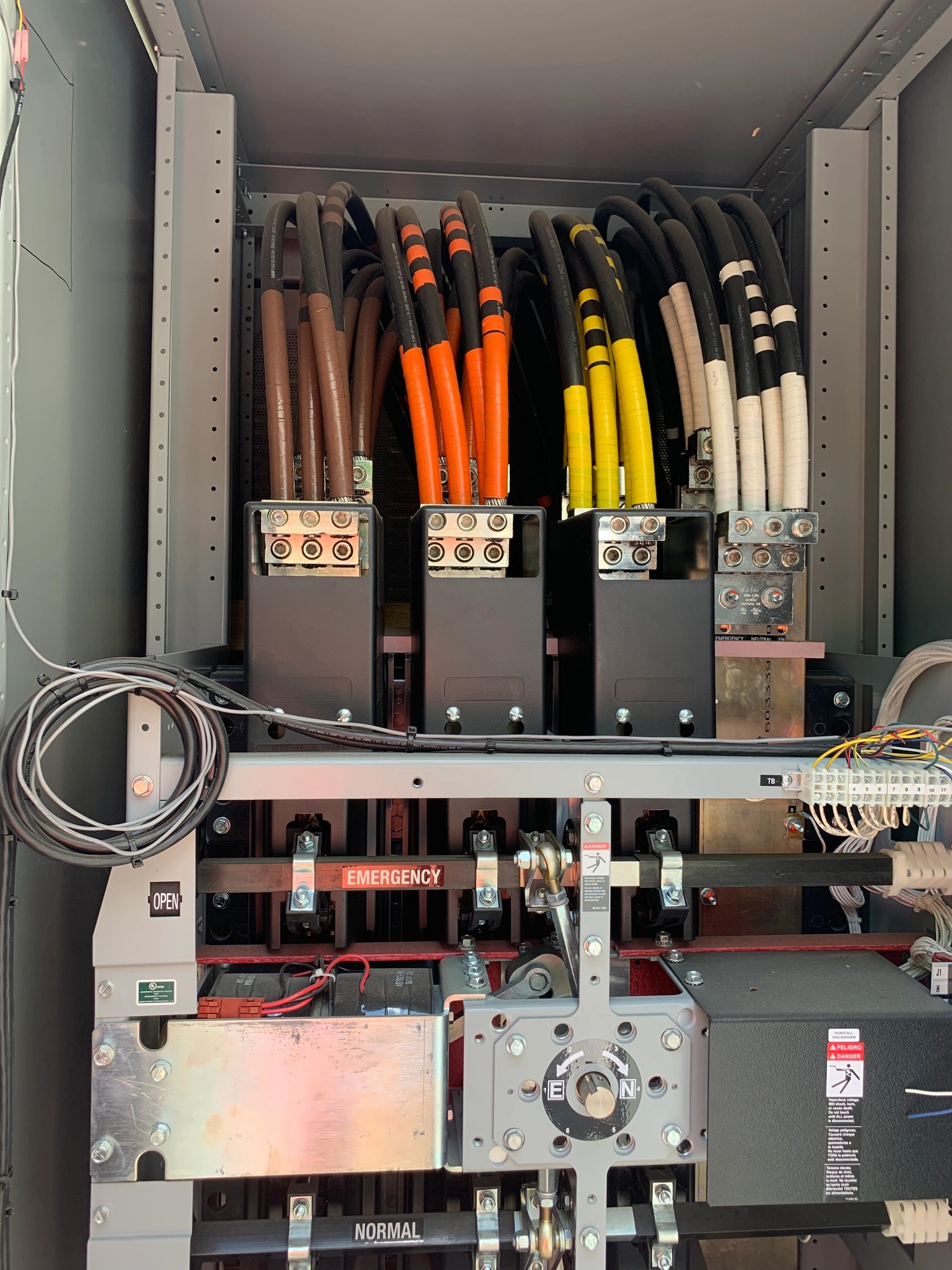 Photograph of an automatic transfer switch installed at a data center. 