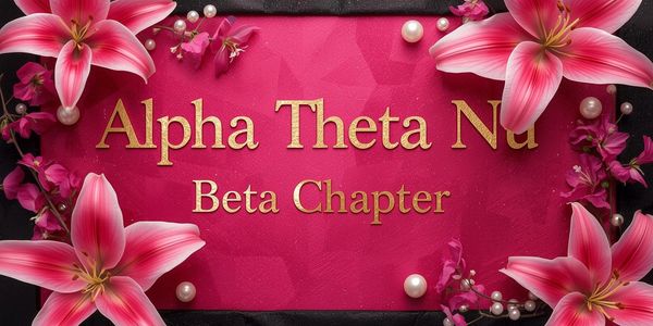Elegant sorority banner with pink lilies and pearls for Alpha Theta Nu Beta Chapter.
