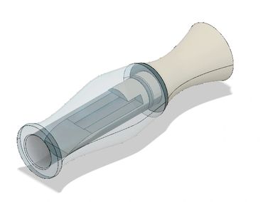 3D model of a transparent mechanical part with a beige handle.