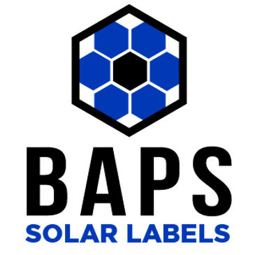 BAPS Solar Labels company logo, supplier of solar PV warning labels, electrical safety stickers and placards.
