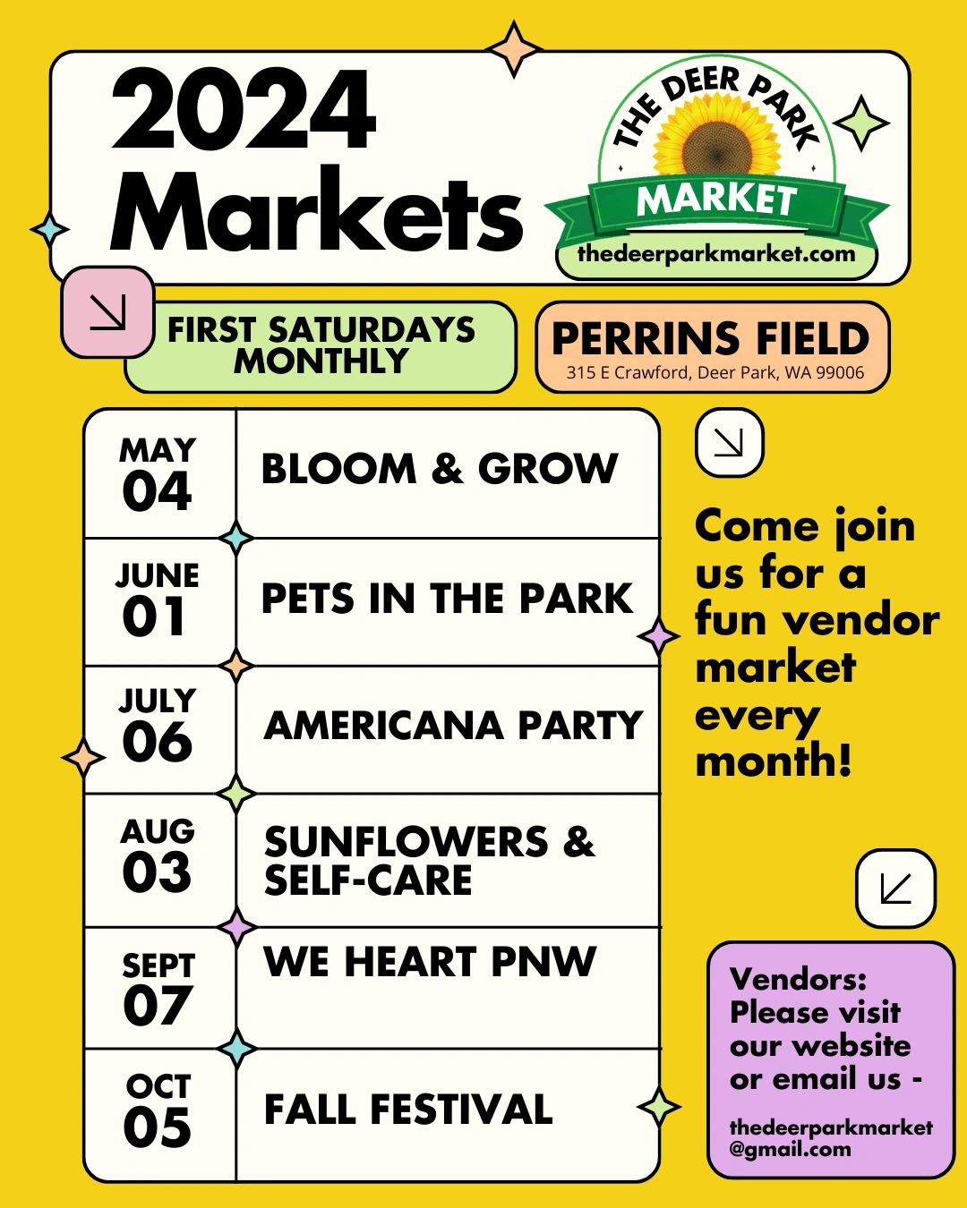 Dates for The Deer Park Market 2024 Promotional Graphic