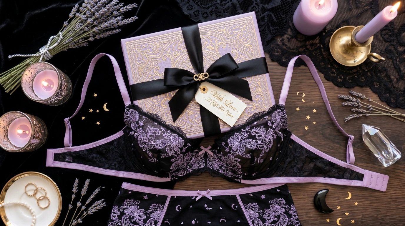 Black and gold lingerie and candles and lavender.