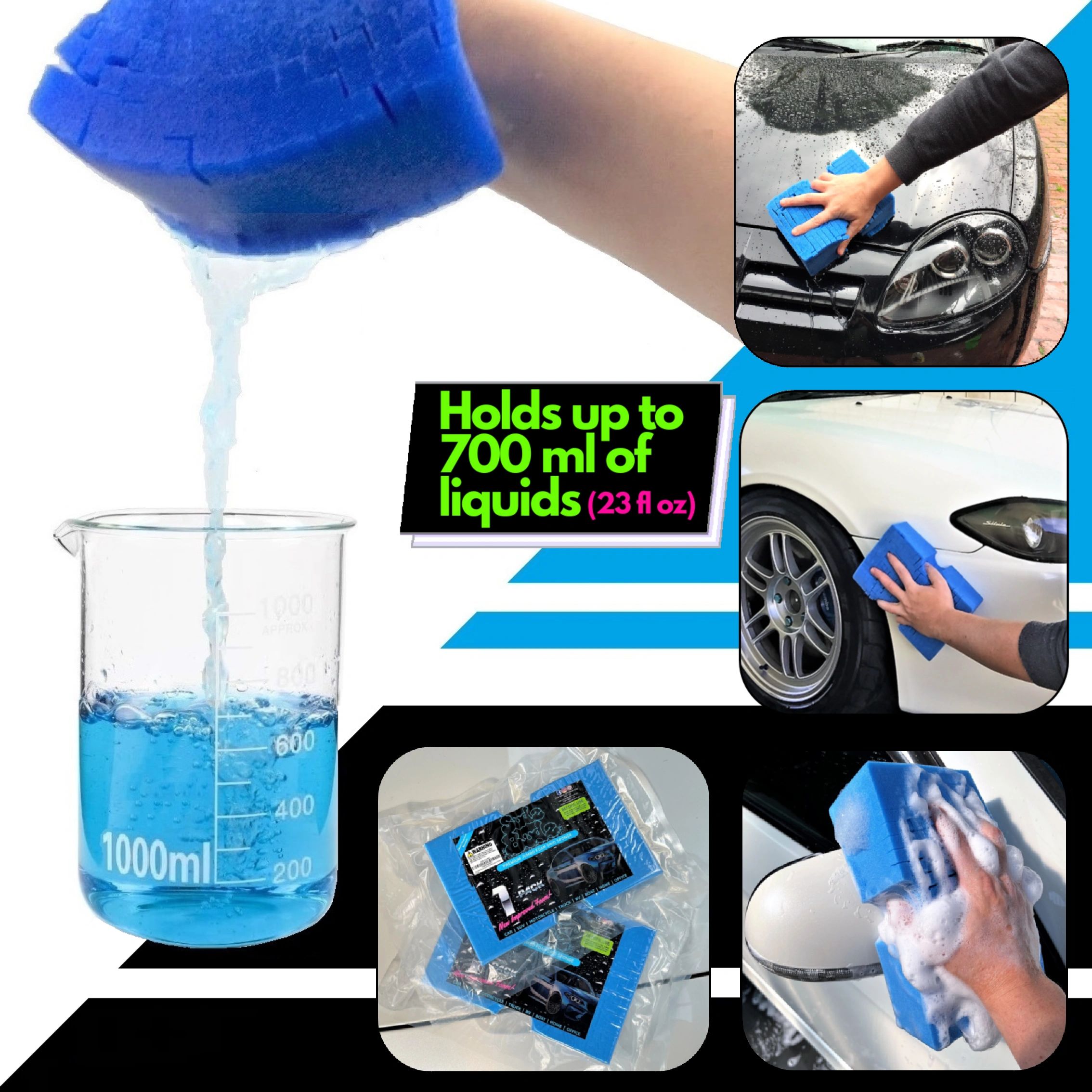 2Pcs Large Cross Cut Durable Soft Foam Grid Sponge Rinseless Absorbent Easy  Grip Non Scratch Car Cleaning Tools Auto Accessories