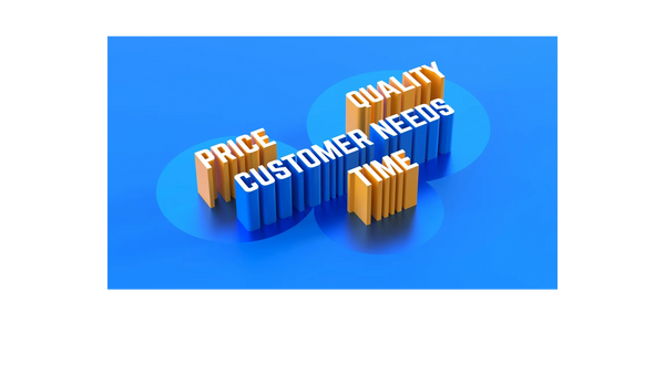 Visual representation of balancing price, quality, customer needs, and timely notary service