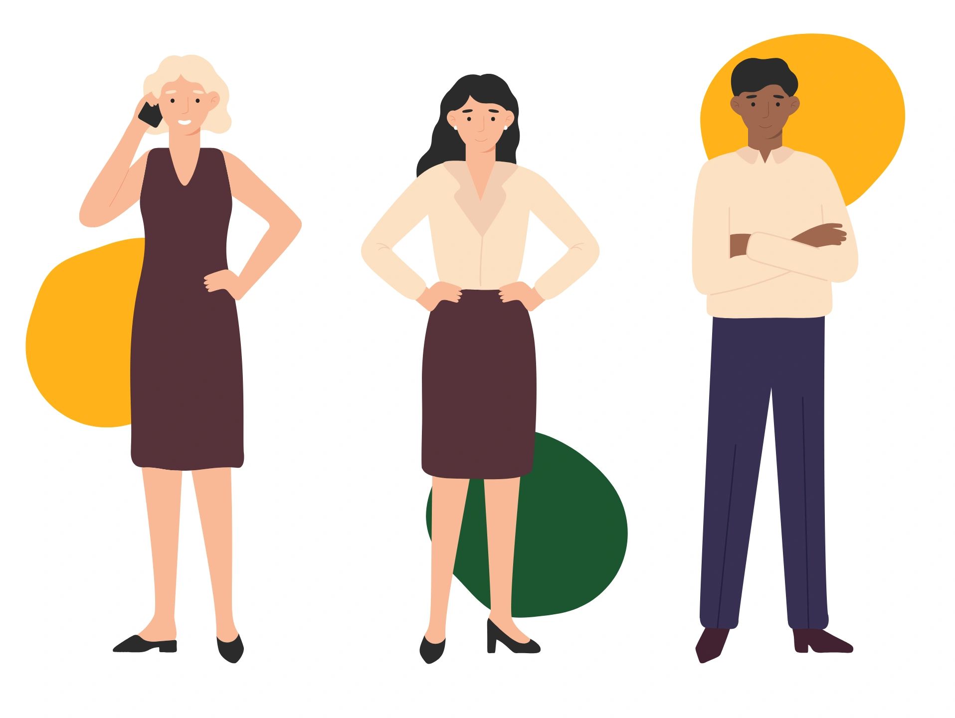 Illustration of professionals learning business Spanish in online class for workplace communication.