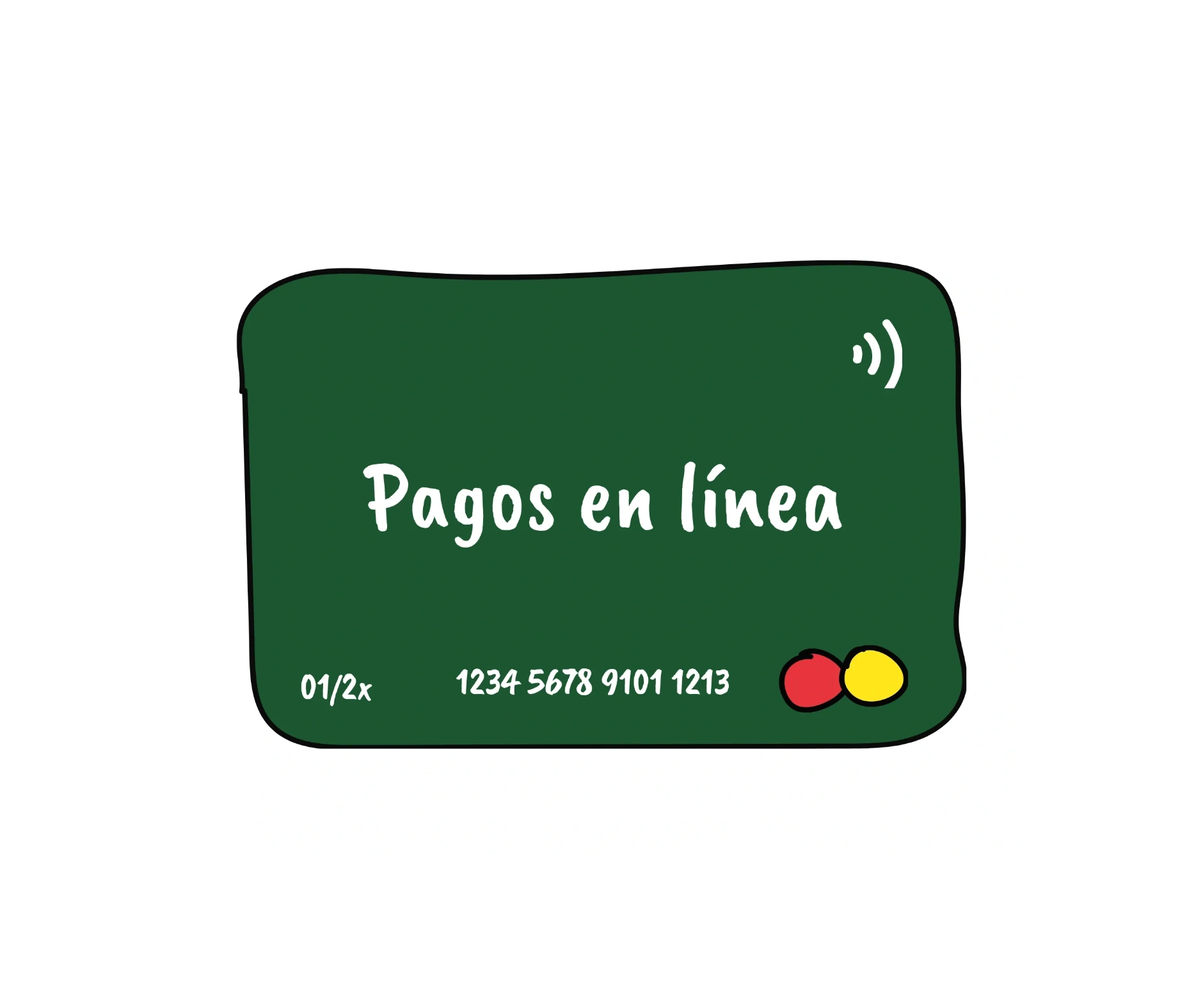 Illustration of online payment card with text 'Pagos en línea' for translation pricing page