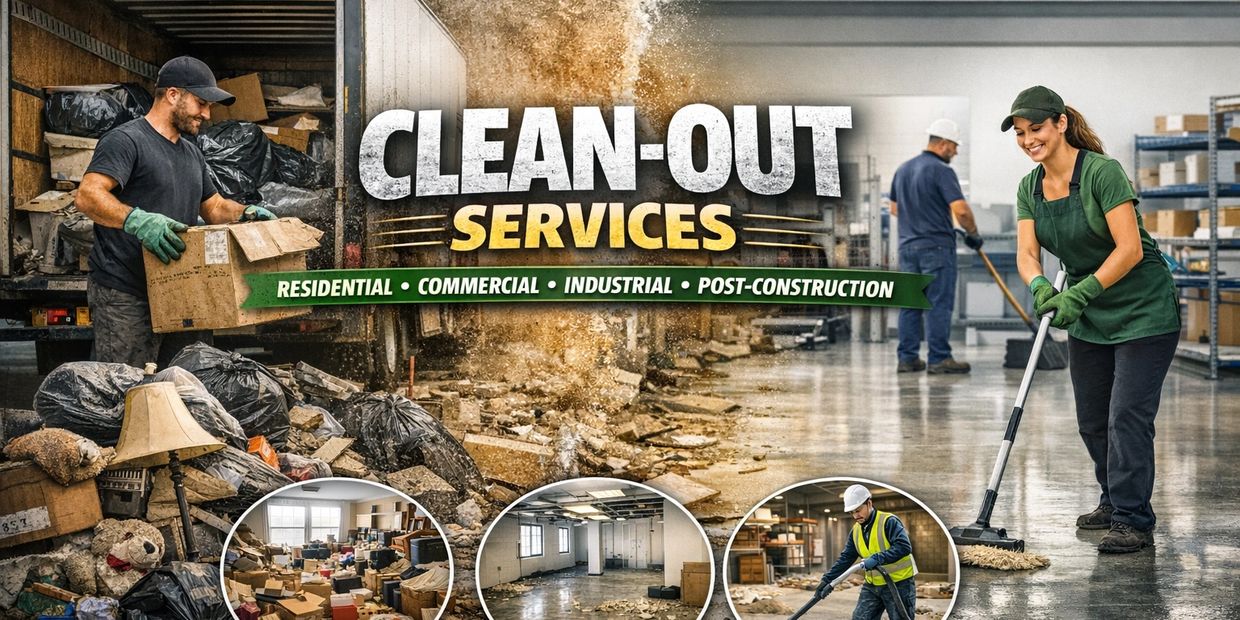 Workers providing clean-out services for residential, commercial, and industrial spaces.