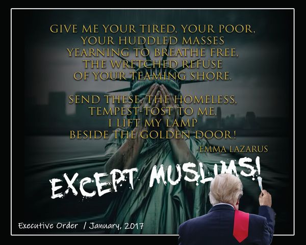 Donald Trump bans Muslim immigration.
