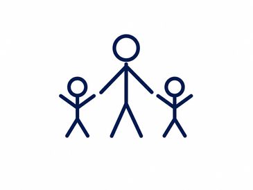 Stick figure of an adult holding hands with two children.