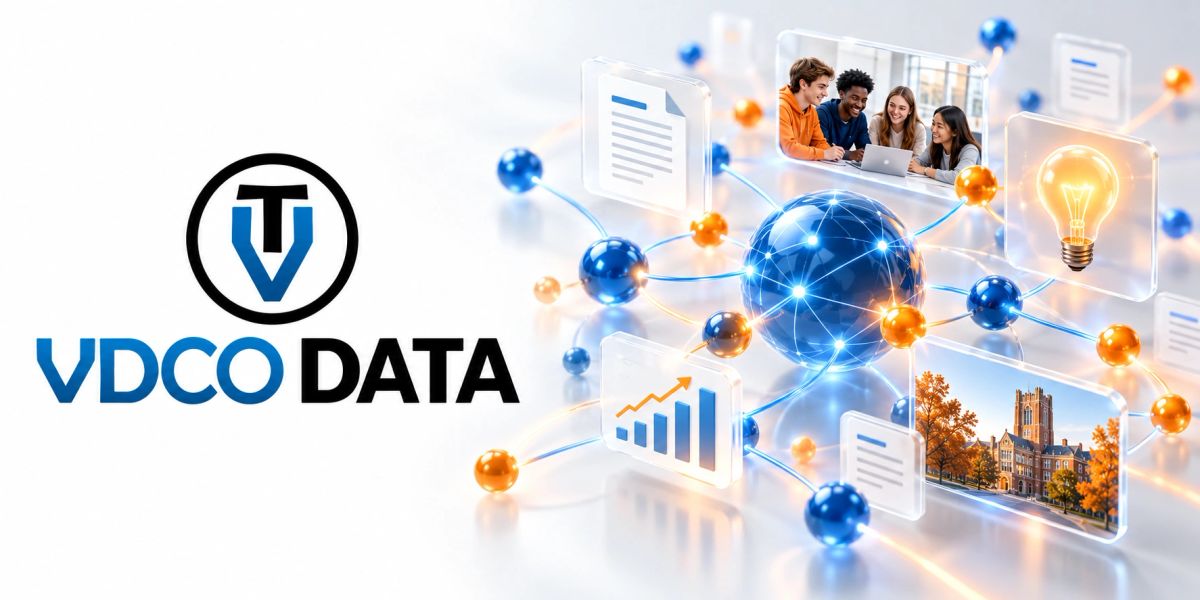 VDCO Data logo with a network of students, data and campus imagery
