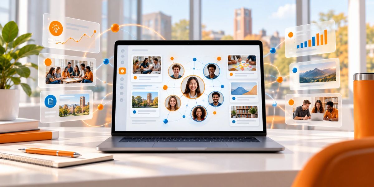 A laptop showing an AI-powered club platform with member profiles