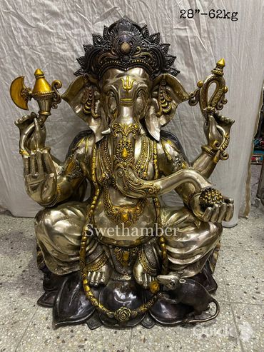 brass new design lord ganesh idol ( ganesh statue ) pure metal collections by Swethamber Arts .