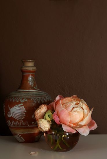 Ceramic vase with peony flowers