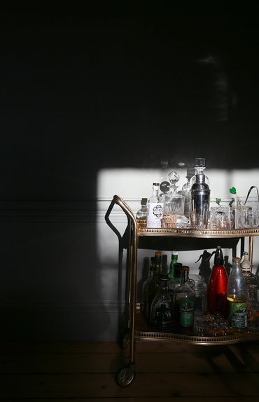 Bar trolley cart in sunlit room