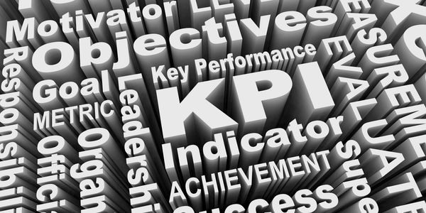 3D words related to KPI and business success in a dynamic layout.
