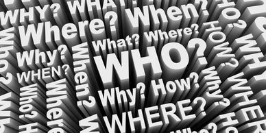 3D question words like Who, What, When, Where, Why, and How in white.