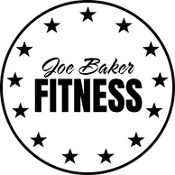 Logo with stars and text 'Joe Baker FITNESS' in a circular design.