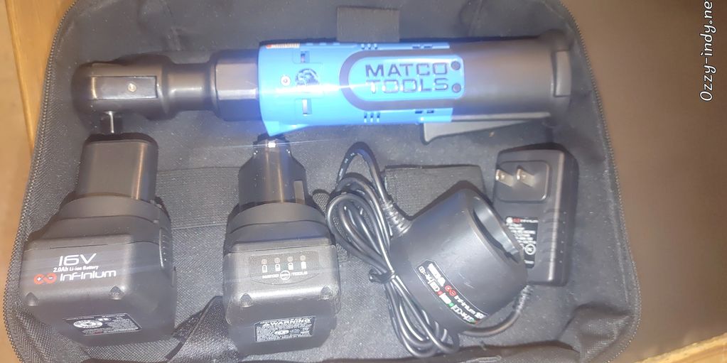 MATCO cordless ratchet tool kit with batteries and charger in a carrying case.