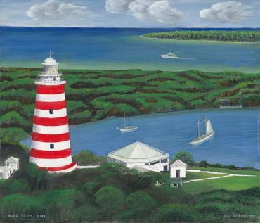 Curt Whiticar, art, oil painting, Lighthouse, Hope Town, Hope Town Lighthouse. Bahama Islands.