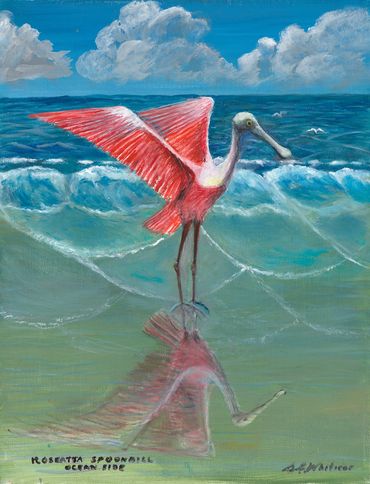 Curt Whiticar, ocean Rosette Spoonbill, ocean, sea, oil painting