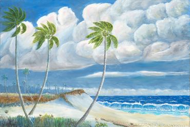 Curt Whiticar, art, oil painting, coast, ocean, sea, palm trees, beach