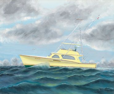 Oil Painting, Whiticar Boat, ocean, Buckalot, ocean, original