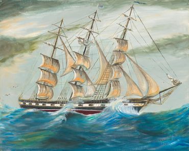 US Constitution, ship, boat, ocean, frigate, sea, sailboat, oil painting, Curt Whiticar