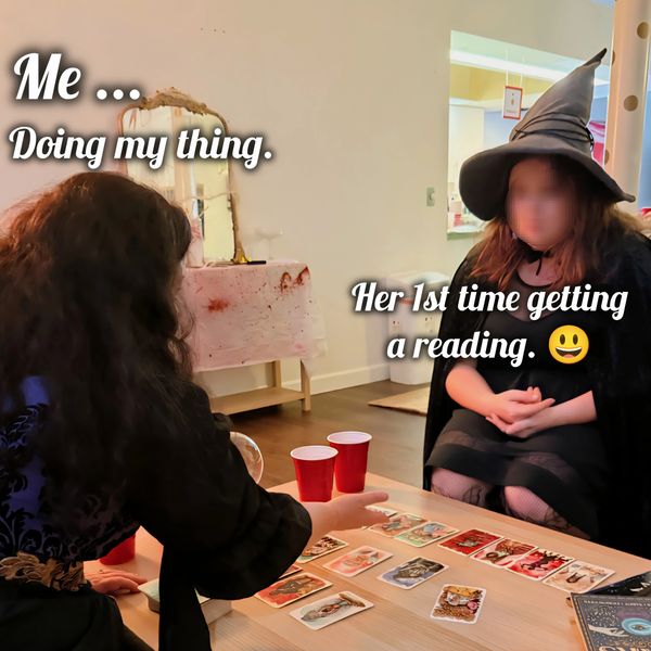 Renay from Open Soul Tarot gives a tarot reading at private event party.