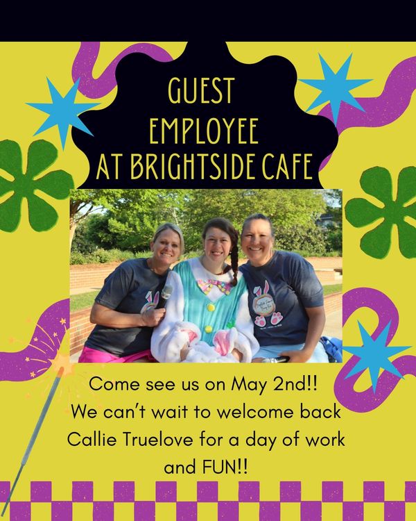 Three smiling women at Brightside Cafe, celebrating a guest employee event.