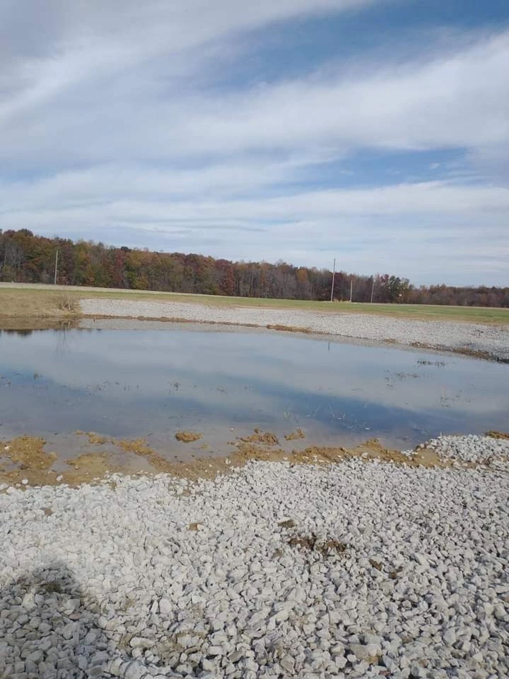Pond all cleaned up with gravel around it.