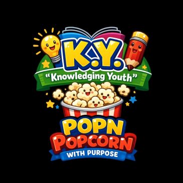 Logo for K.Y. Popn Popcorn with purpose.
