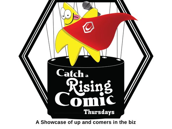 Logo of Catch a Rising Comic with a star puppet wearing a red cape.