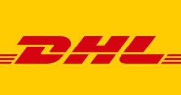 DHL logo on yellow background.