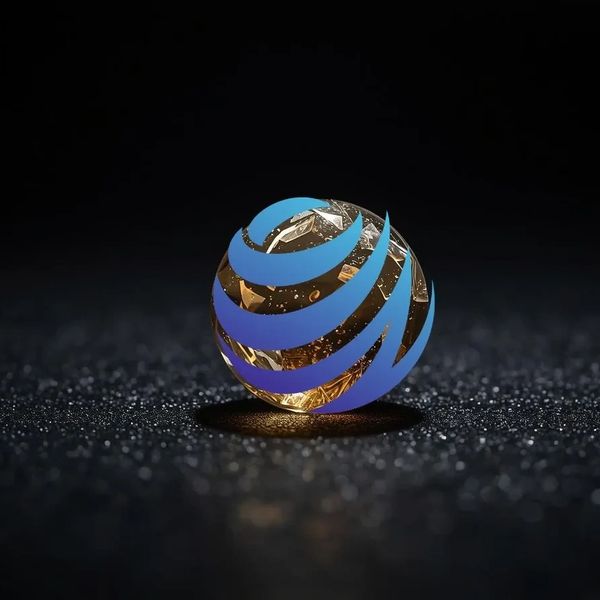 A glowing sphere with blue swirling stripes on a dark, glittery surface.