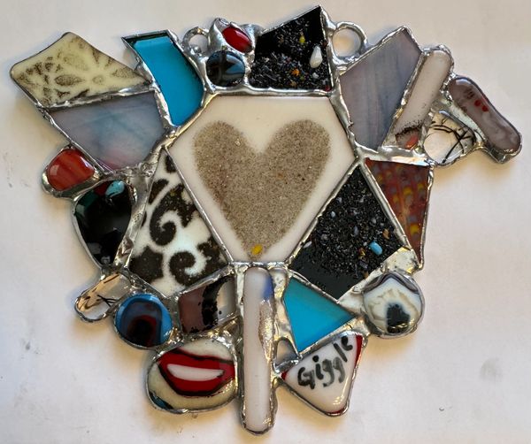 Fused & Stained Glass incorporating Daddy’s ashes, made  with my niece Avory Rush Ferguson. 