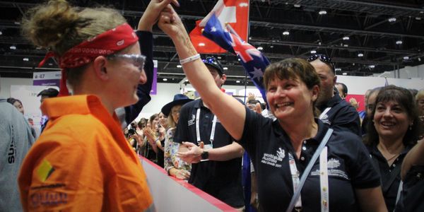 Louise and her mum celebrating