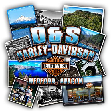 Collage showcasing D&amp;S Harley-Davidson in Medford, Oregon.