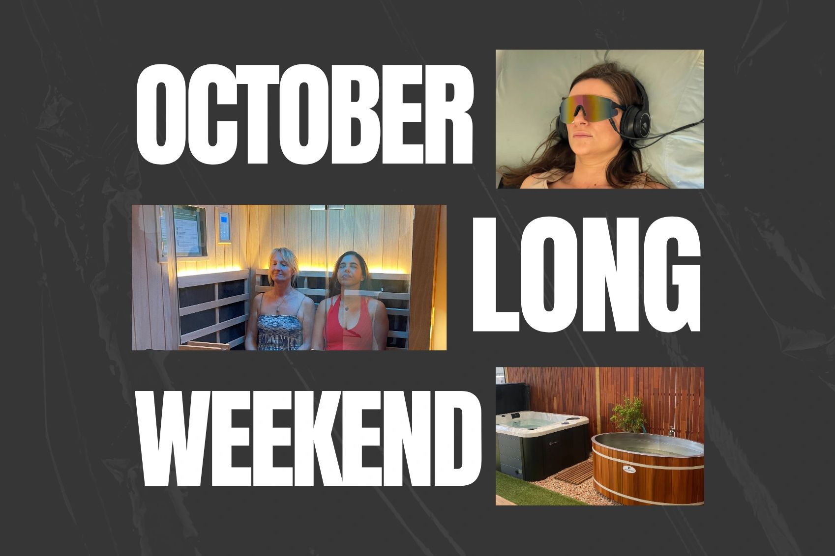 Relaxing October long weekend with sauna and spa.