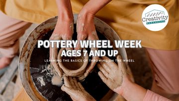 Kids pottery wheel hands in clay