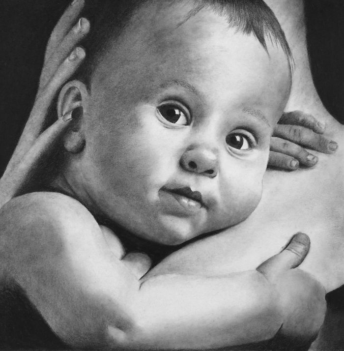 Rendering of baby in pencil